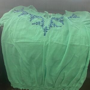 Old Navy Teal Blouse with Blue Embroidery